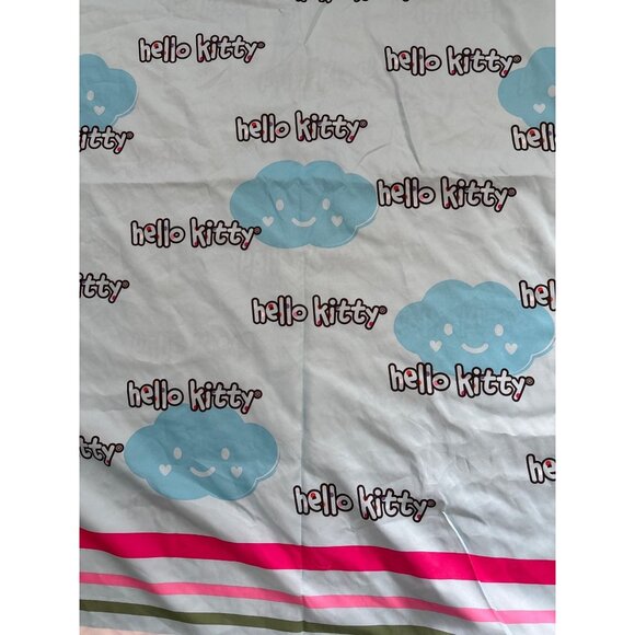 Hello Kitty Twin Flat Sheet By Sanrio Clouds & Stripes 100% Polyester - Picture 2 of 8